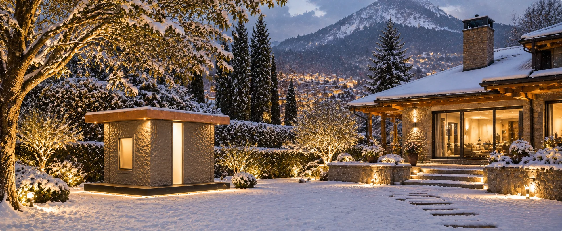 Visual concept della residenza in un paesaggio invernale